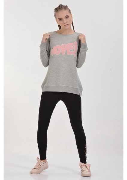 Nope Kabartmalı Sweatshirt - Gri Melanj Gri Melanj - Xs fiyatları