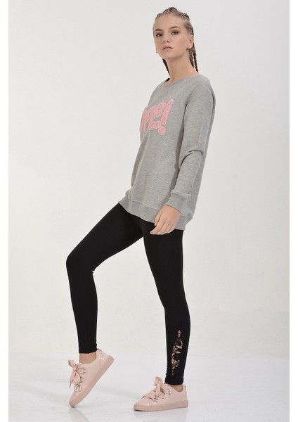 Nope Kabartmalı Sweatshirt - Gri Melanj Gri Melanj - Xs fırsatları