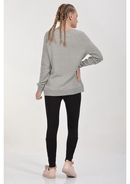 Nope Kabartmalı Sweatshirt - Gri Melanj Gri Melanj - Xs indirimleri