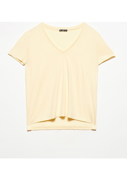 3470 V Yaka Basic T-Shirt-T.sarı