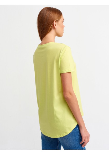 3471 Bisiklet Yaka Basic T-Shirt-Lime