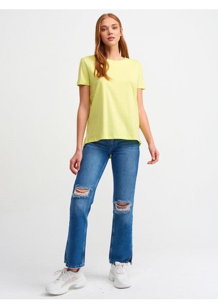 3471 Bisiklet Yaka Basic T-Shirt-Lime