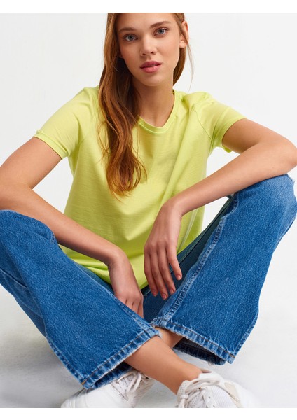 3471 Bisiklet Yaka Basic T-Shirt-Lime