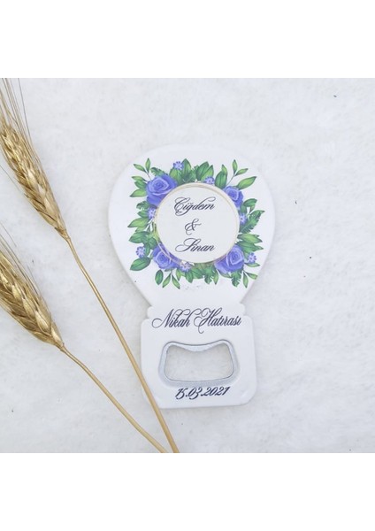 30 Adet Yeşil Mavi Çiçek Baskılı Balon Açacak Magnet 11X7 cm Uv Nişan Liği Nikah Şekeri