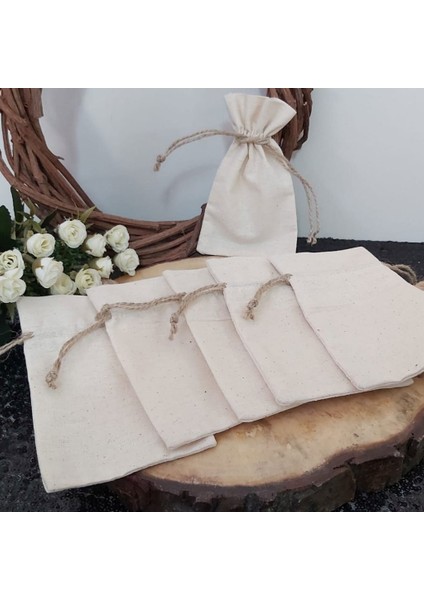 10 Adet Amerikan Kumaş Bez Kese Ipli Büzmeli 9X13 cm