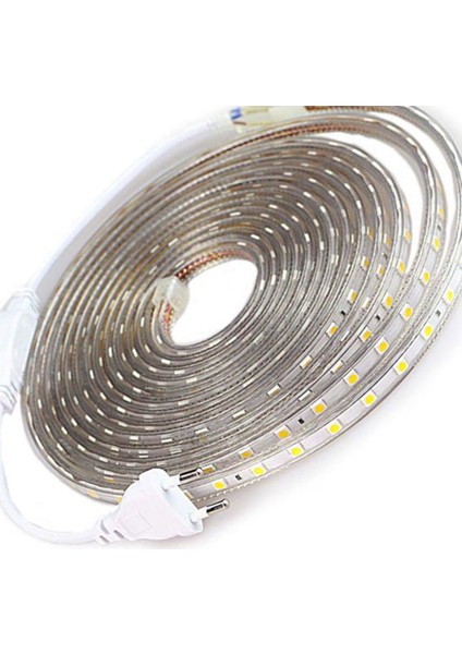 220V Fişli Silikonlu Beyaz Şerit LED 3 Çipli Smd 5050 - 1metre