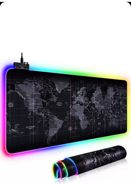 Dünya Desenli Işıklı RGB Oyuncu Mouse Pad 78 x 30 cm Kaymaz Ledli