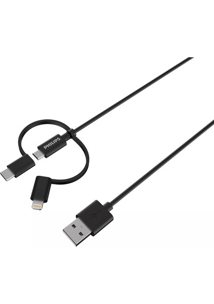 MFI Apple Lisanslı 3in1 Micro Usb-Lightining-Type-C Hızlı Şarj ve Data Kablosu 2m Siyah DLC3106T