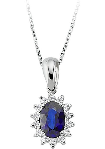 Pırlanta ve Oval Safir Taşlı Anturaj Kolye 0417P0031