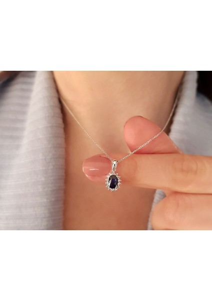Pırlanta ve Oval Safir Taşlı Anturaj Kolye 0417P0031 fiyatları