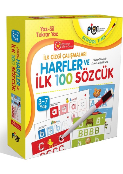 / Harfler ve İlk 100 Sözcük / İlk Çizgi Çalışmaları / Yaz-Sil-Tekrar Yaz / 3-7 Yaş