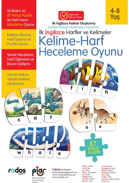 / İlk İngilizce Harfler ve Kelimeler / Kelime-Harf Heceleme-Puzzle Oyunu / Kelime Oluşturma /4-8 Yaş modelleri