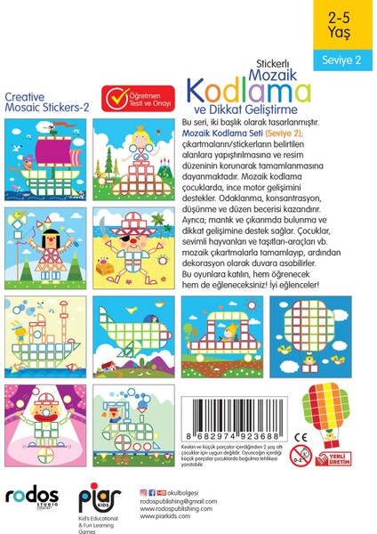 / Stickerlı Mozaik Kodlama ve Dikkat Geliştirme 2 /Seviye 2 / 2-5 Yaş modelleri