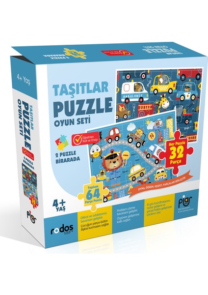 / Taşıtlar Puzzle (Yapboz) Oyun Seti / 2 Puzzle Bir Arada / 64 Parça / 4+ Yaş