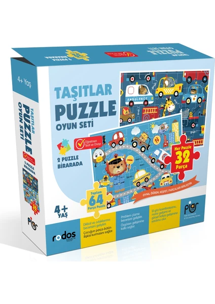 Piar Kids / Taşıtlar Puzzle (Yapboz) Oyun Seti / 2 Puzzle Bir Arada / 64 Parça / 4+ Yaş