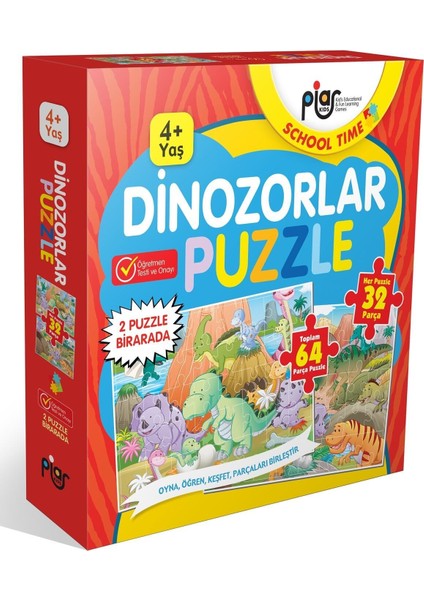 / Dinozorlar Puzzle / 64 Parça Puzzle / 2 Puzzle Bir Arada / 4+ Yaş
