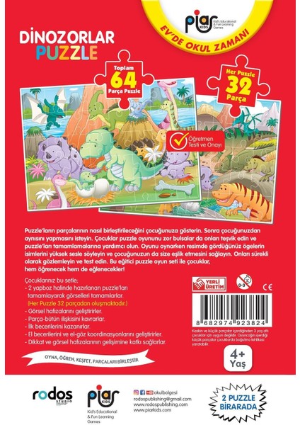 / Dinozorlar Puzzle / 64 Parça Puzzle / 2 Puzzle Bir Arada / 4+ Yaş