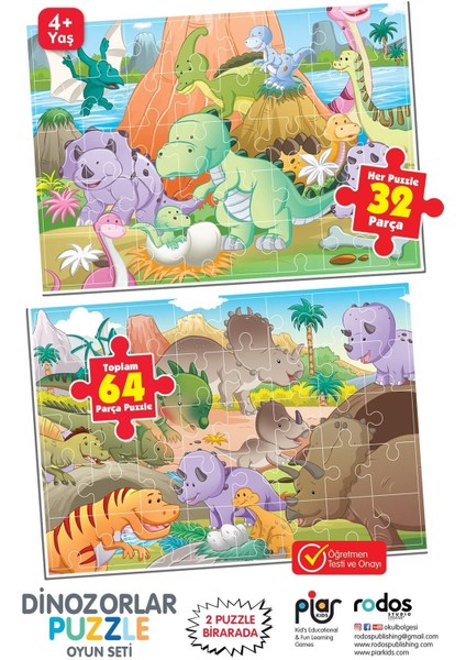 / Dinozorlar Puzzle / 64 Parça Puzzle / 2 Puzzle Bir Arada / 4+ Yaş