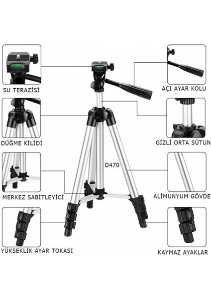 Oem 3110 Fotoğraf Makinesi ve Cep Telefonu Tutucu Tripod