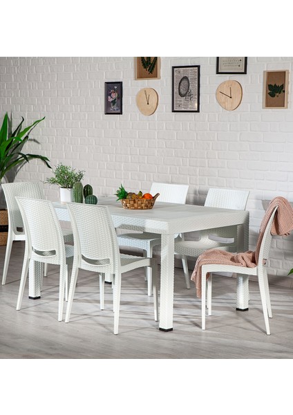 Rattan Large Bahçe&balkon Masa Takımı Beyaz