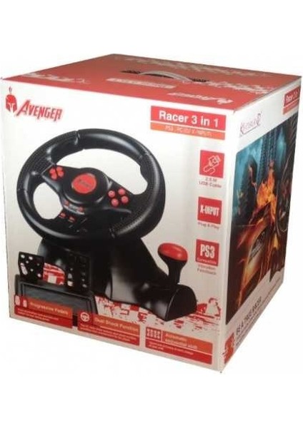 Oyuncu Direksiyon Seti Ps3/ Ps2/ Pc Titreşimli Direksiyon Avenger FT-093