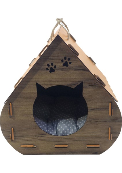Ahşap Dekoratif Minderli Kedi Evi/yatağı Hobbit Model ATL-KD1001
