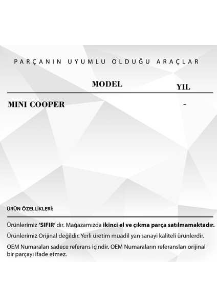 Alpha Auto Part Mini Cooper Için Panaromik Sunroof Motor Dilişlisi