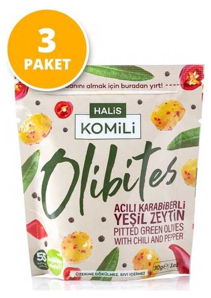 Olibites Acılı Karabiberli Çekirdeksiz Yeşil Zeytin 3X30G
