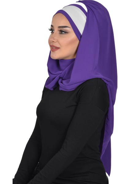 Aishas Design Renkli Şerit Detaylı Pratik Şifon Şal