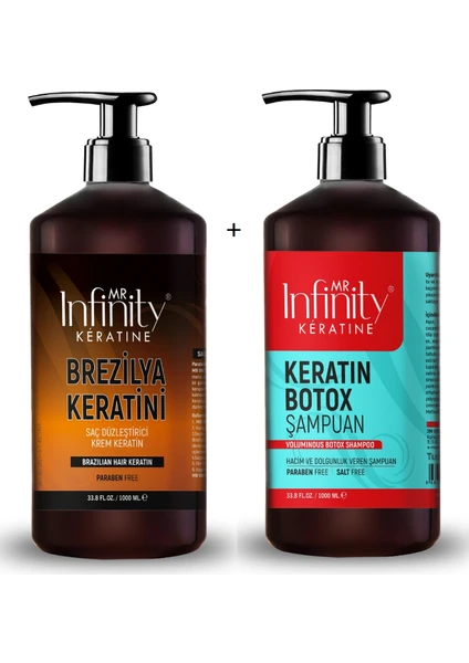 Mr İnfinity Infinity Saç Düzleştirici Keratin Bakımı 1000 ml + Keratin Botox Şampuanı Tuzsuz  1000 ml