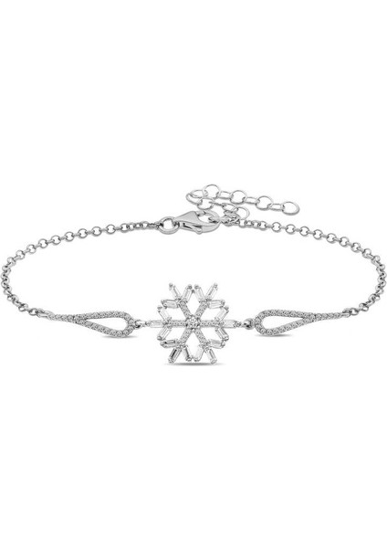 Baget Taşlı Kar Tanesi Gümüş Bileklik