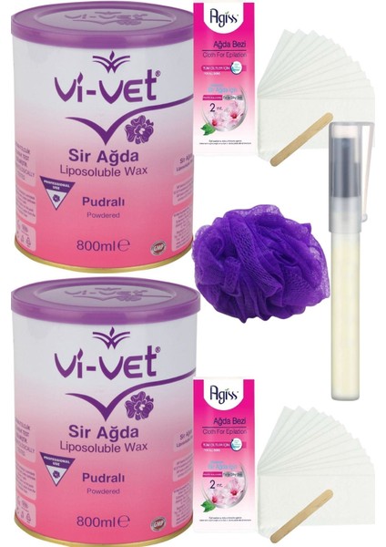 Vivet Pudralı Konserve Sir Ağda Seti 800ML 2li + Bez + Lif + Kalempar/ Ağda Seti 6 Parça