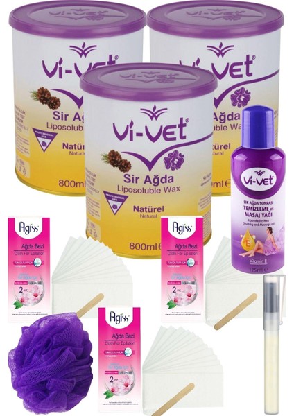 Vivet Natürel Konserve Sir Ağda Seti 800ML 3lü + Yağ + Bez + Lif + Kalempar/ Ağda Seti 9 Parça