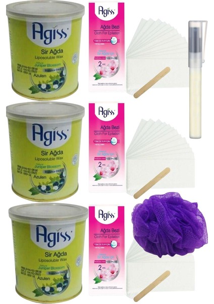 Agiss Azulen Konserve Sir Ağda Seti 240ML 3lü + Bez + Lif + Kalempar/ Ağda Seti 8 Parça