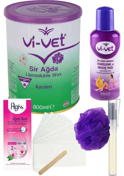 Vivet Azulen Konserve Sir Ağda Seti 800ML + Yağ + Bez + Lif + Kalempar/ Ağda Seti 5 Parça