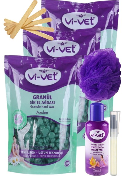 Vivet Azulen Inci Boncuk Granül Sir El Ağdası 250GR 3'lü Set + Yağ + Spatula + Lif + Kalemparf