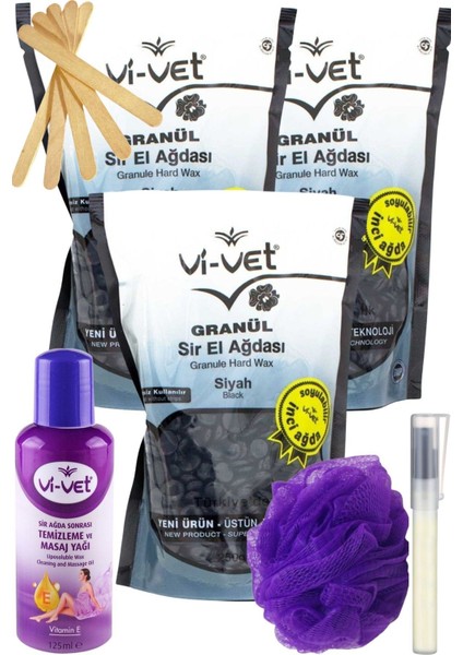 Vivet Siyah Inci Boncuk Granül Sir El Ağdası 250GR 3'lü Set + Yağ + Spatula + Lif + Kalemparf