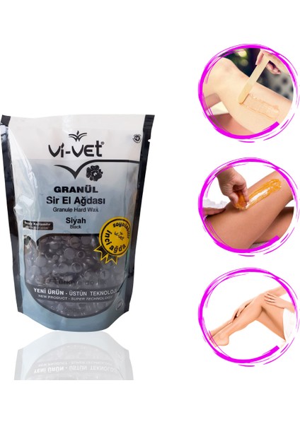 Vivet Siyah Inci Boncuk Granül Sir El Ağdası 250GR 3'lü Set + Yağ + Spatula + Lif + Kalemparf