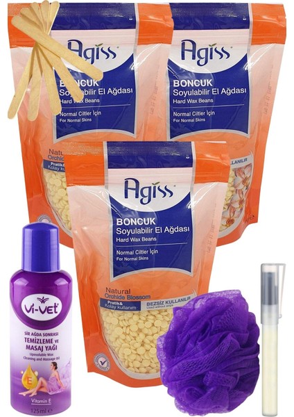 Agiss Naturel Inci Boncuk Granül Sir El Ağdası 250GR 3'lü Set + Yağ + Spatula + Lif + Kalemparf