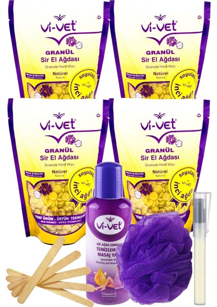 Vivet Naturel Inci Boncuk Granül Sir El Ağdası 250GR 4'lü Set + Yağ + Spatula + Lif + Kalemparf