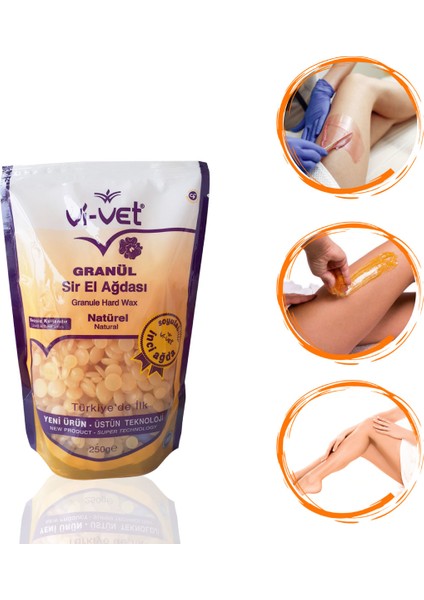 Vivet Naturel Inci Boncuk Granül Sir El Ağdası 250GR 4'lü Set + Yağ + Spatula + Lif + Kalemparf