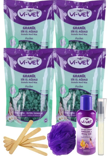 Vivet Azulen Inci Boncuk Granül Sir El Ağdası 250GR 4'lü Set + Yağ + Spatula + Lif + Kalemparf