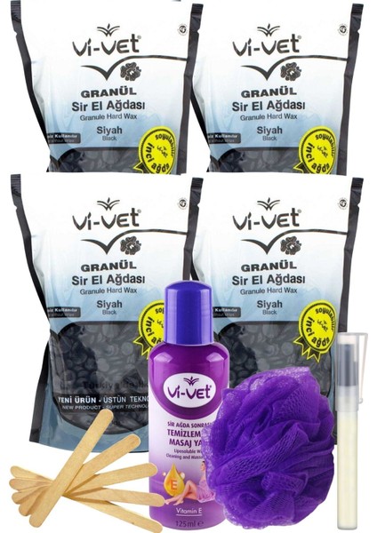 Vivet Siyah Inci Boncuk Granül Sir El Ağdası 250GR 4'lü Set + Yağ + Spatula + Lif + Kalemparf