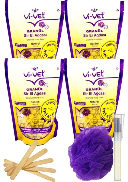 Vivet Naturel Inci Boncuk Granül Sir El Ağdası 250GR 4'lü Set + Spatula + Lif + Kalemparf