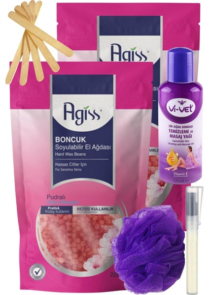 Agiss Pudralı Inci Boncuk Granül Sir El Ağdası 250GR 2'li Set + Yağ + Spatula + Lif + Kalemparf