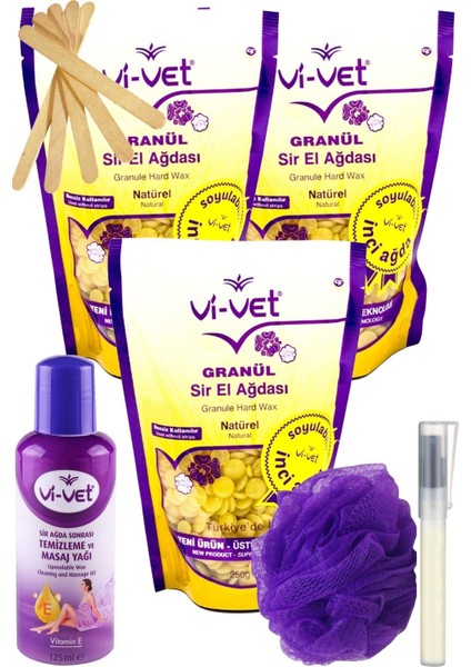Vivet Naturel Inci Boncuk Granül Sir El Ağdası 250GR 3'lü Set + Yağ + Spatula + Lif + Kalemparf
