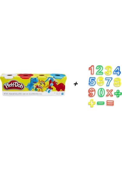 4'lü Oyun Hamuru 448 gr + 15 Parça Oyun Hamuru Kalıbı Rakamlar Seti