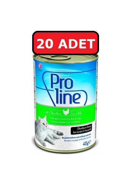 Proline Tavuklu Kedi Konservesi Kedi Yaş Mama 20 Adet x 415 gr