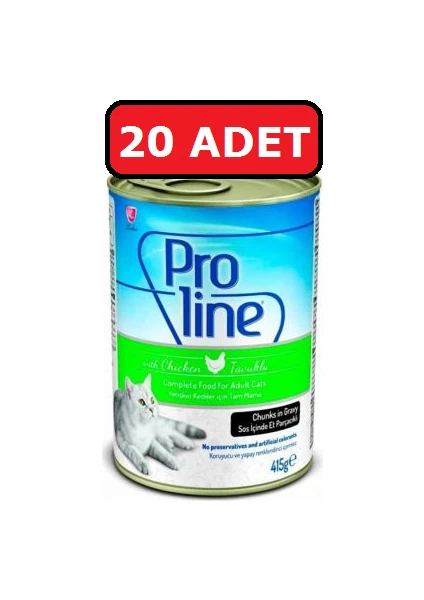 Pro Line Proline Tavuklu Kedi Konservesi Kedi Yaş Mama 20 Adet x 415 gr