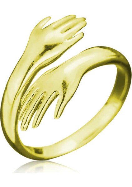 Gümüş Gold Sarılan Eller Yüzük